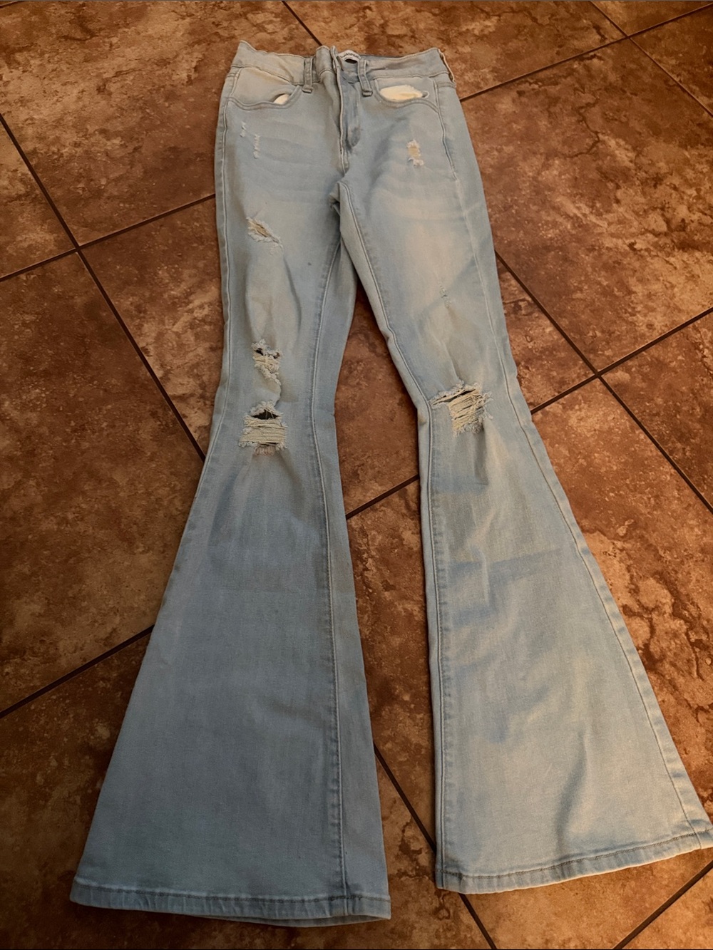 Blue Asphalt Pale Blue Distressed Bell-Bottom Jeans